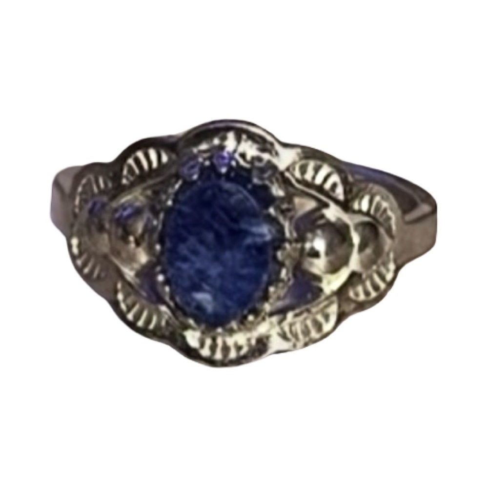 Blue Lapis Gemstone Sterling Silver Etched Southwestern Women's Ring size 6.5